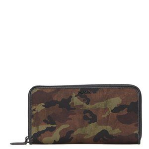 Prada Camouflage Long Wallet with Round Zipper, 2ML317, Khaki, Black, Nylon, ...